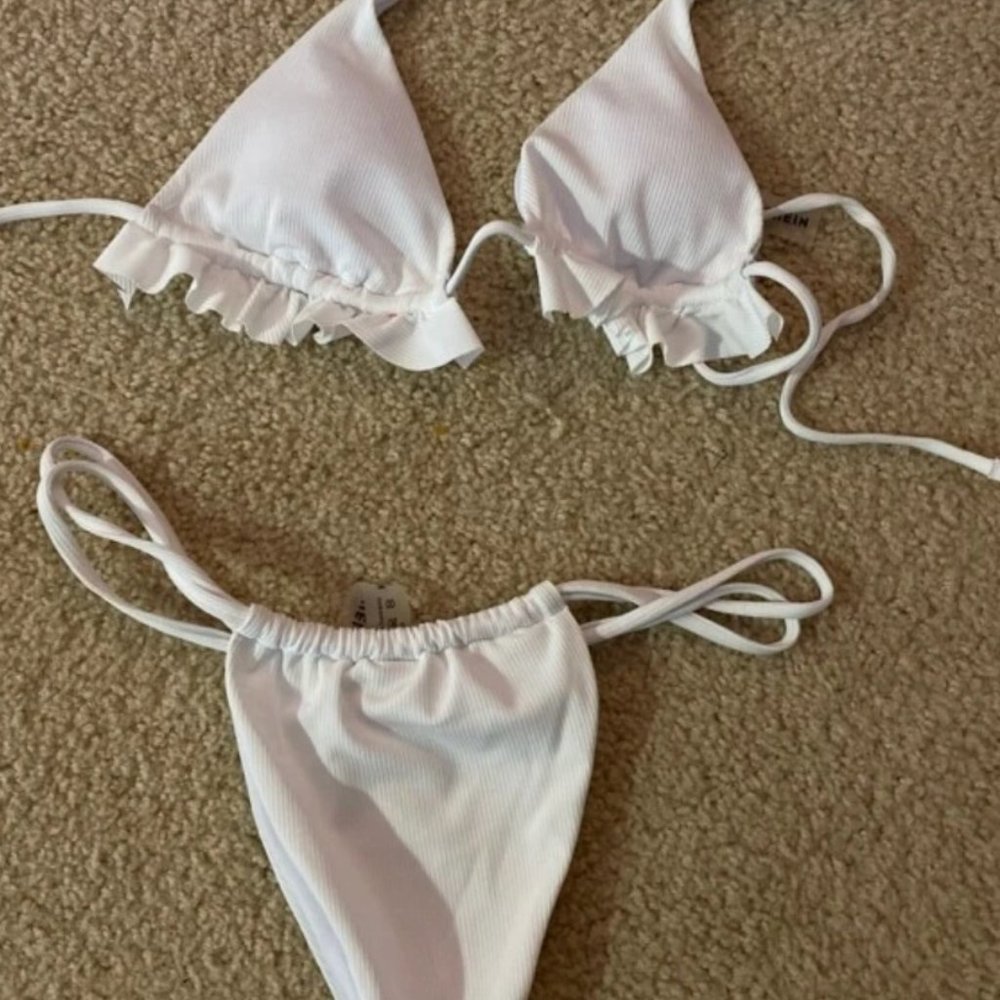 Rib Ruffle Triangle Bikini Swimsuit - Picture 8 of 8